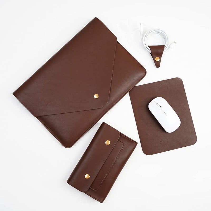 Benfan PU Leather Laptop Sleeve Compatible with New 14 inch MacBook Pro A2992 A2918 A2442,Old MacBook Pro Air 13, Surface Laptop 13.5, Thinkpad X1 Carbon 14 Color Set of 4PCS Dark Brown - Image 1